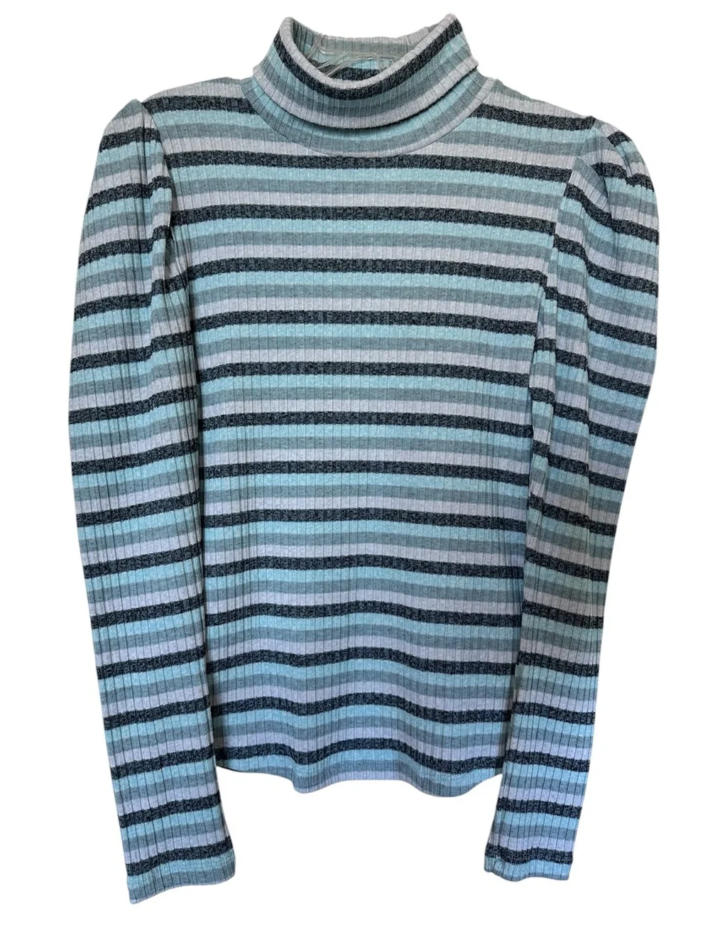 Maeve Anthropologie Puff Sleeve Blue Striped Turtleneck Pullover Top Sz Medium